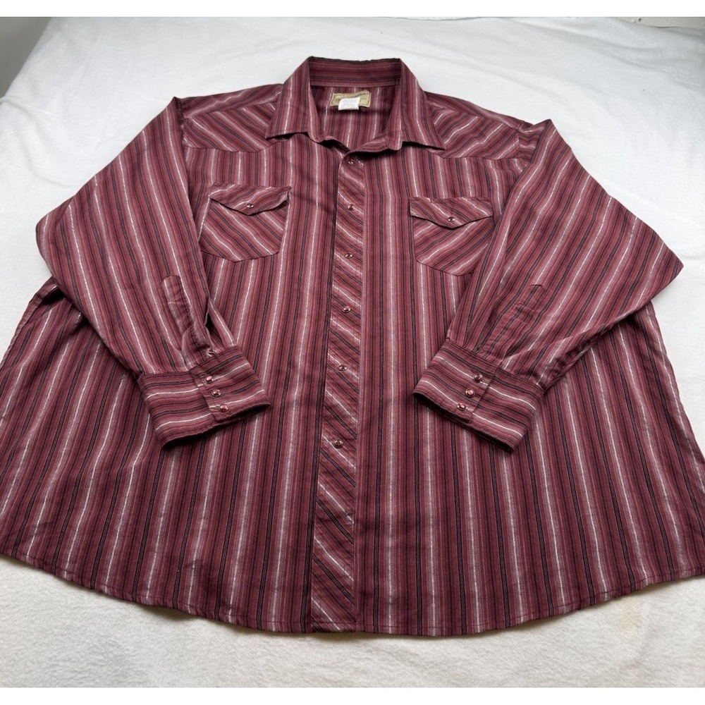 Vintage Wrangler Western Fashion Snap Shirt Men's 3XL Dark Red Striped